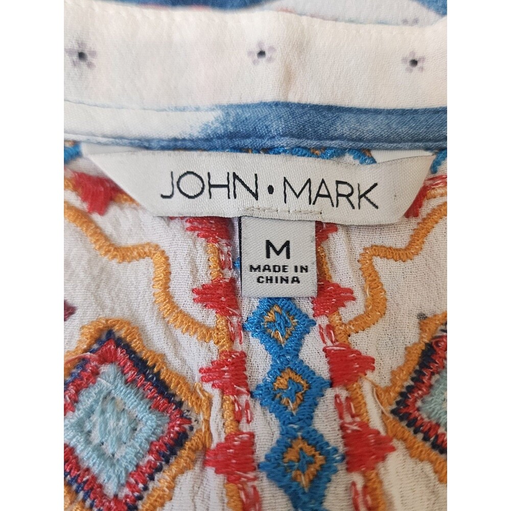 John Mark Embroidered Boho Blouse Size Medium Tie-Dye Flowy - Picture 7 of 9
